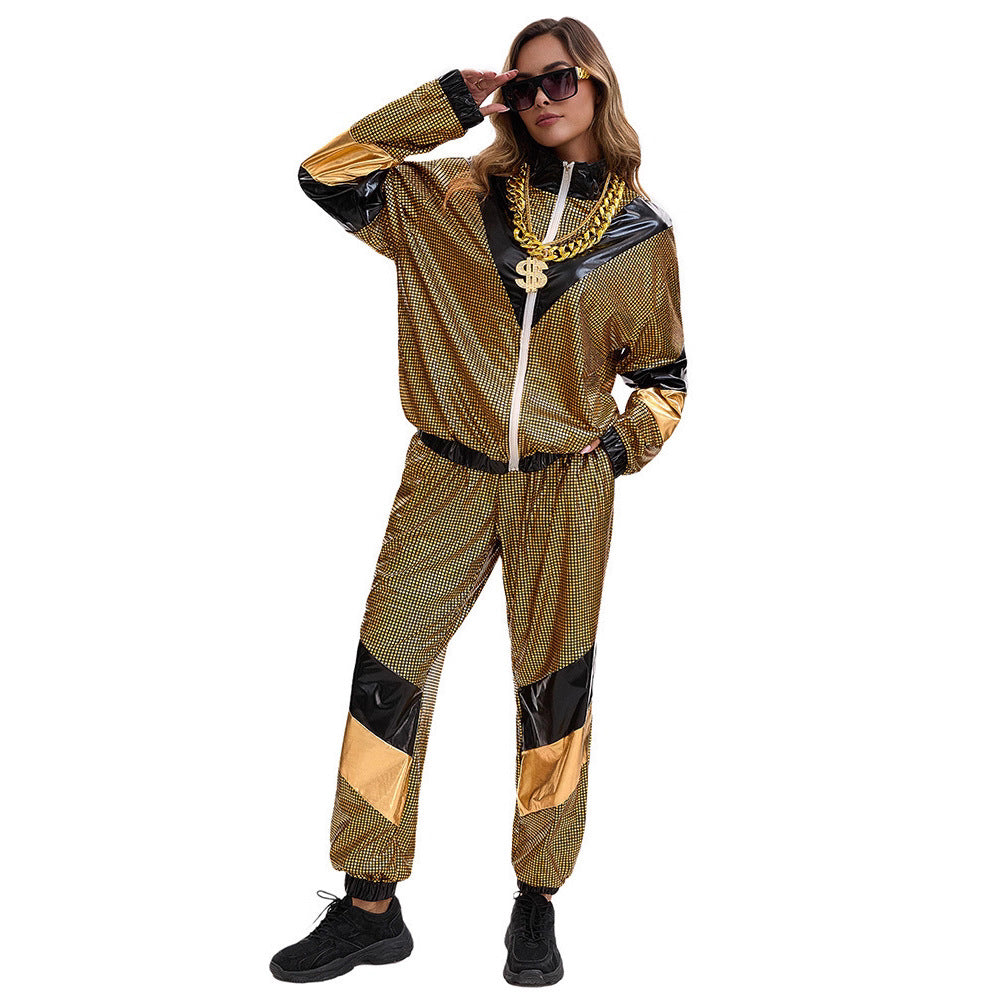 80s Hip Hop Disco Tracksuit Costume for Adults, front view on a white background