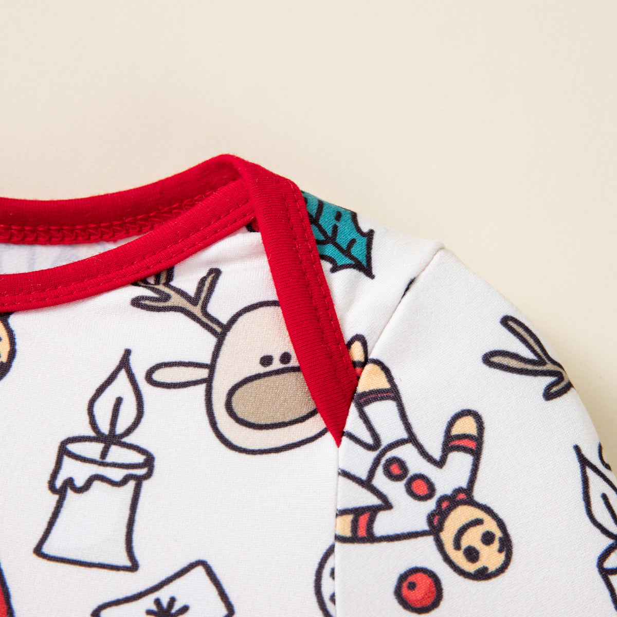 Christmas Children's Long Sleeve Baby Onesie with Hat Set, Full Print Christmas Elements Baby Romper, Holiday Outfit