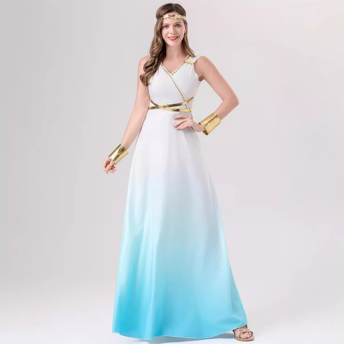 Egyptian Queen Costume Women Maxi Dress Greek Goddess Halloween Cosplay
