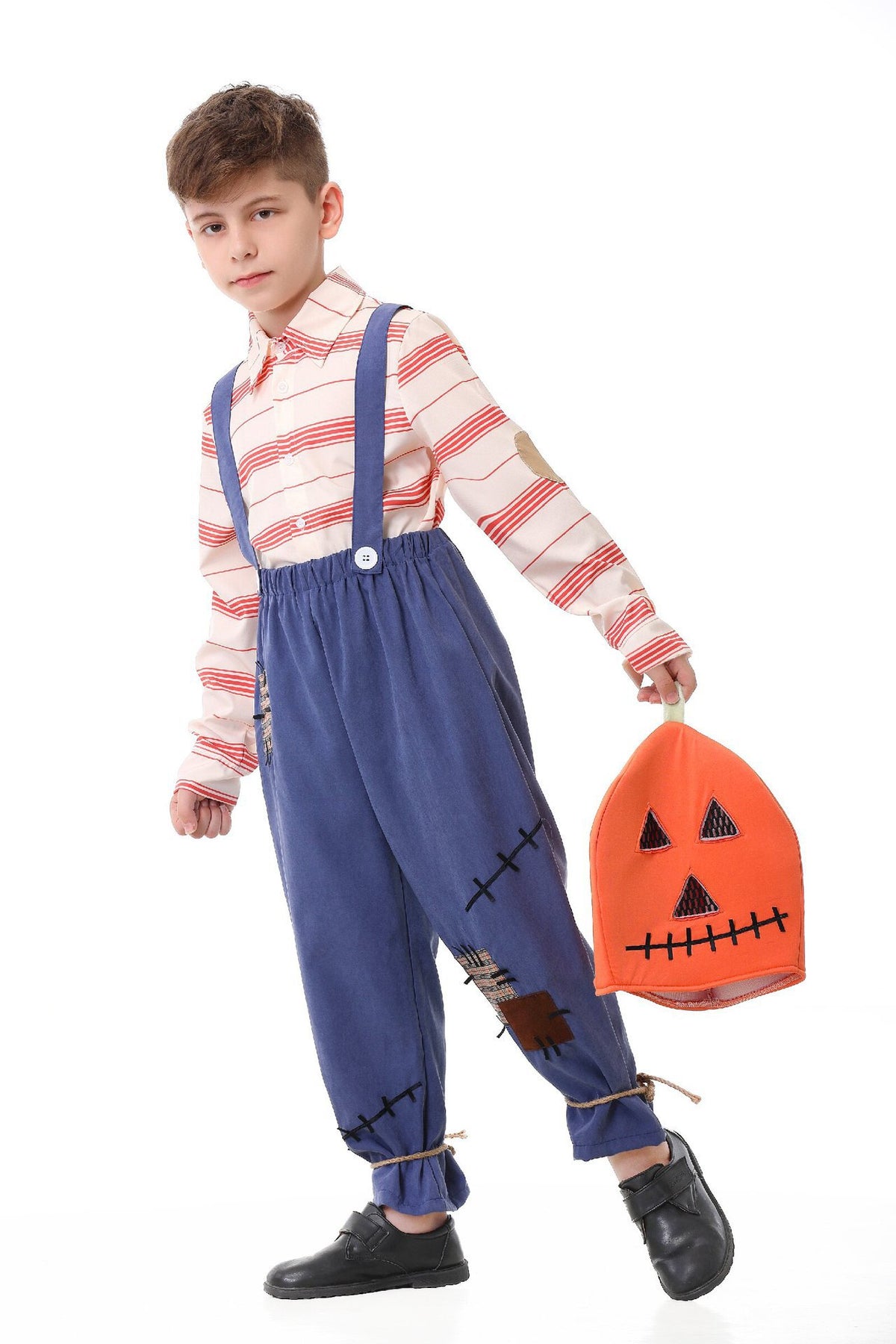 Pumpkin Zombie Scarecrow Overalls Costume for Kids and Adults, product photo 6 on a white background