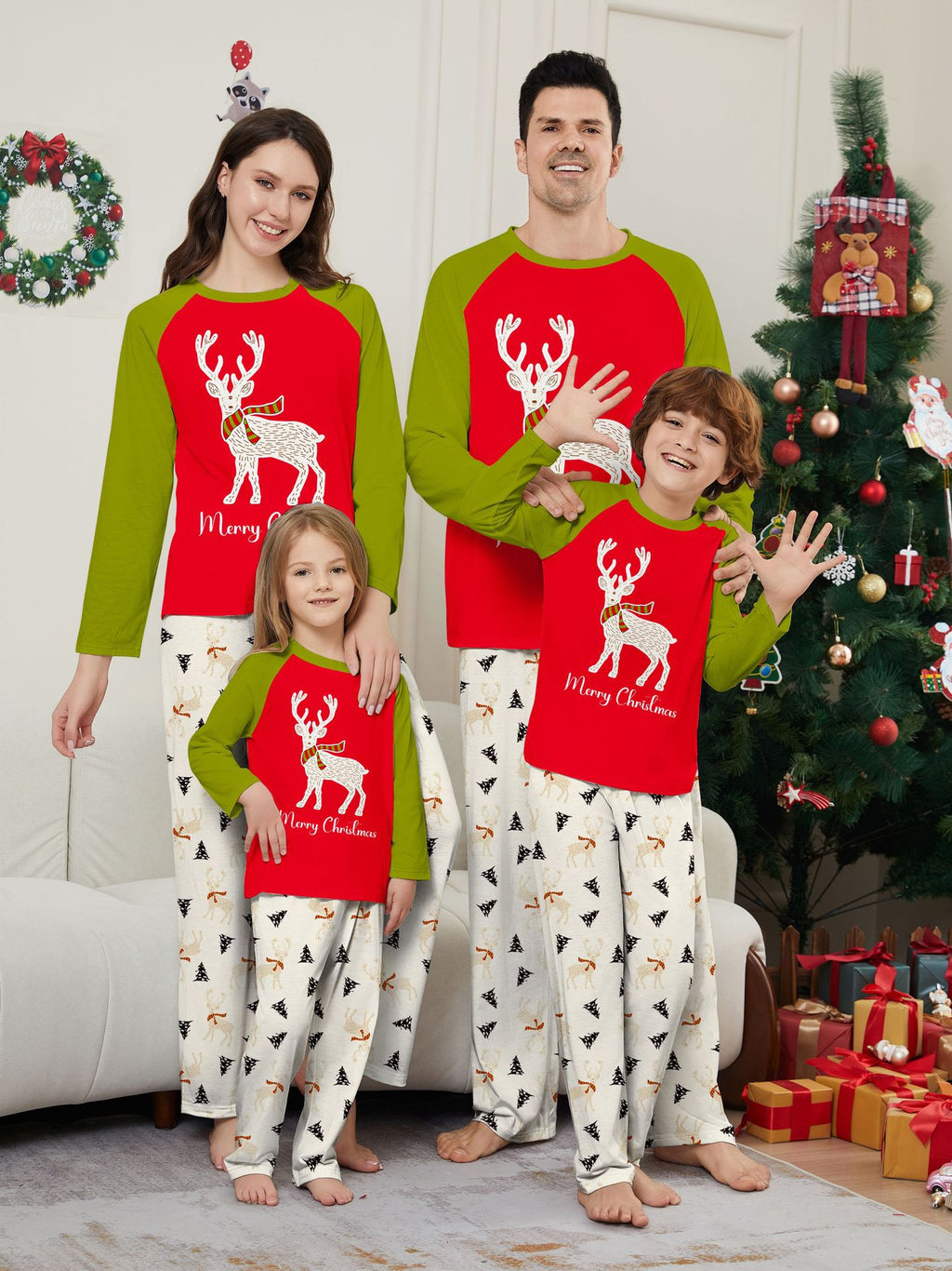 Christmas Deer Christmas Tree Letter Print Family Matching Pajamas Home Wear