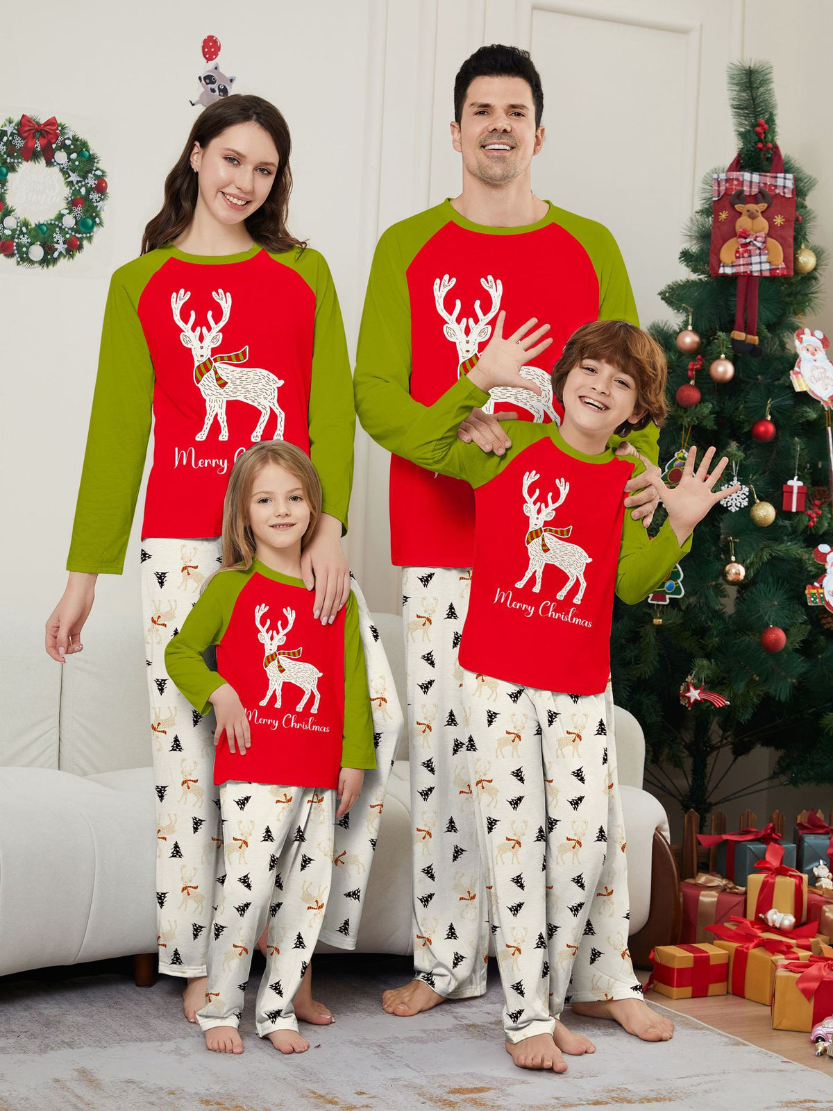 Christmas Deer Christmas Tree Letter Print Family Matching Pajamas Home Wear