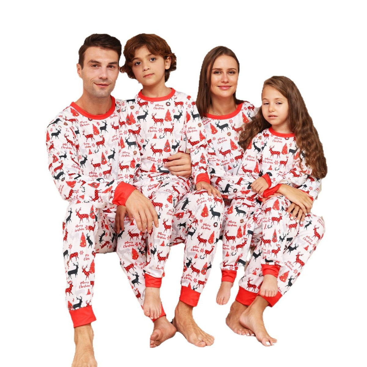 Fashion Letter Cartoon Deer Christmas Family Matching Printed Home Wear Pajamas