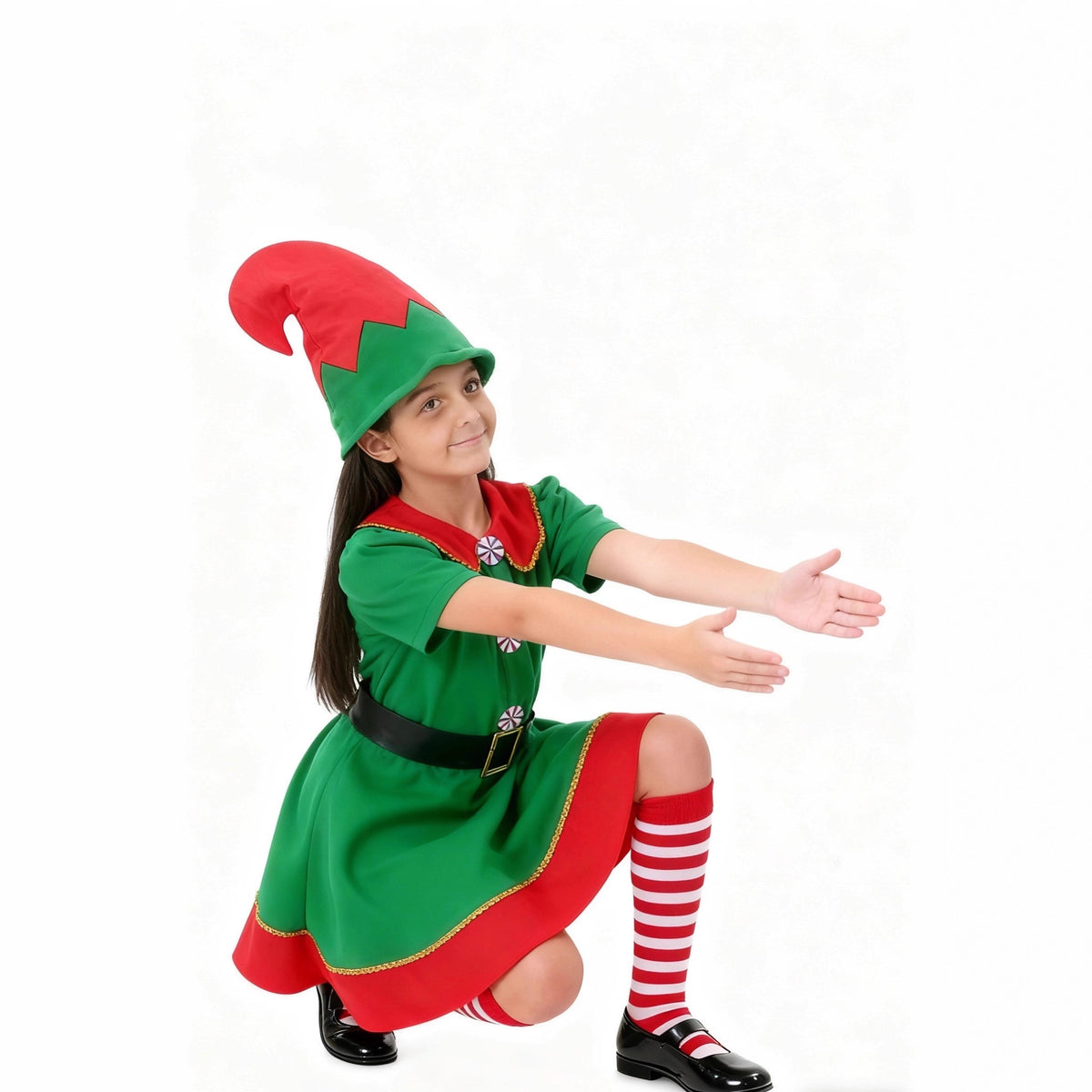 Christmas Elf Costume for Girls, product photo 3 on a white background