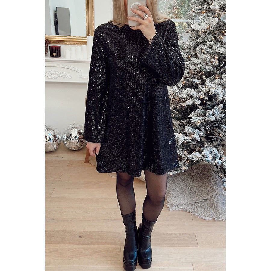 Christmas Party Sequin Dress INS Casual Loose Belted Dress
