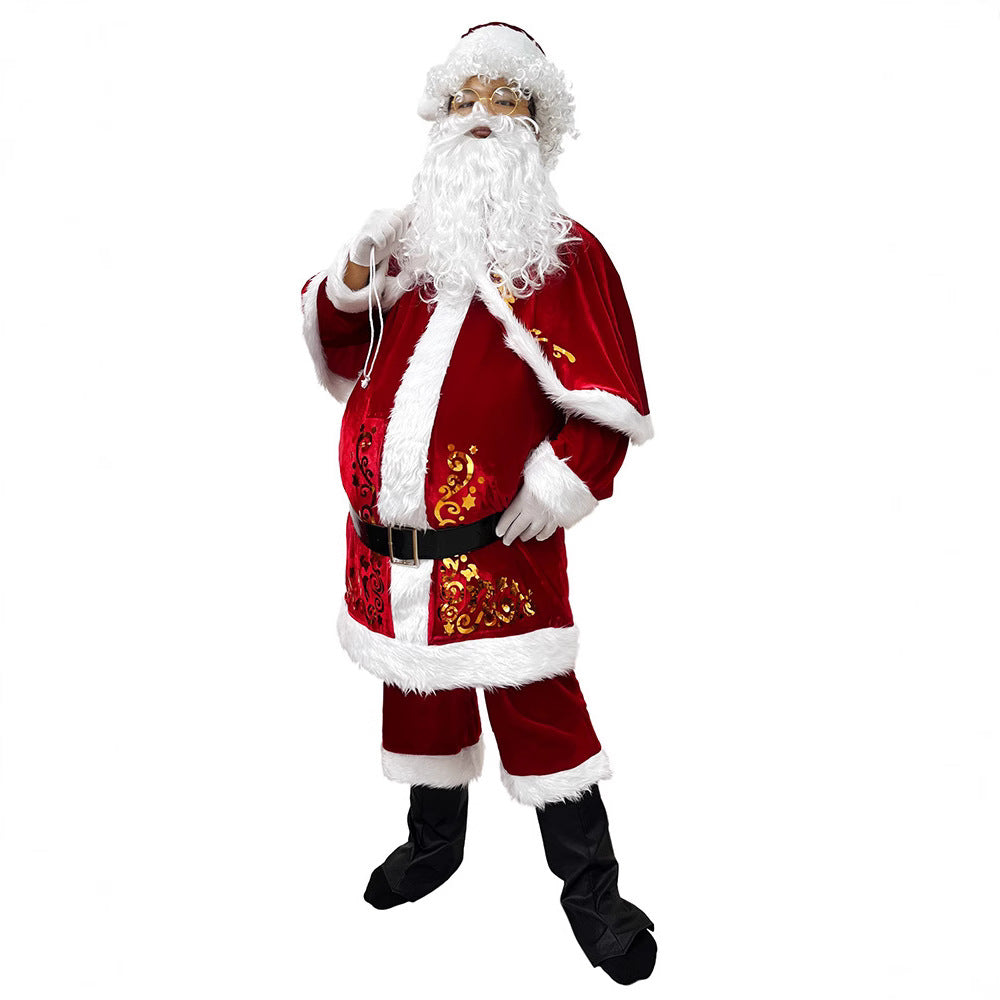 Santa Claus Costume Adult Velvet Christmas Performance Outfit with Beard