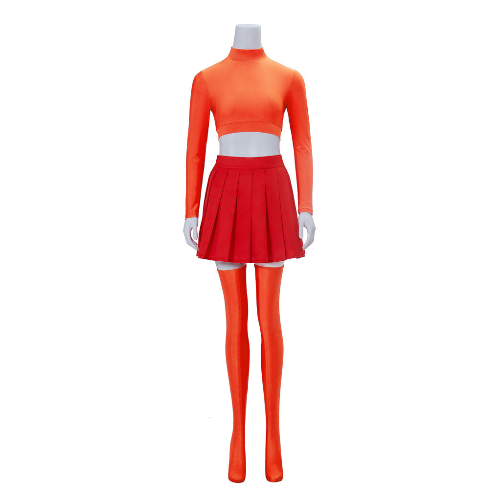 Orange Sweater Detective Costume for Women, front view on a white background
