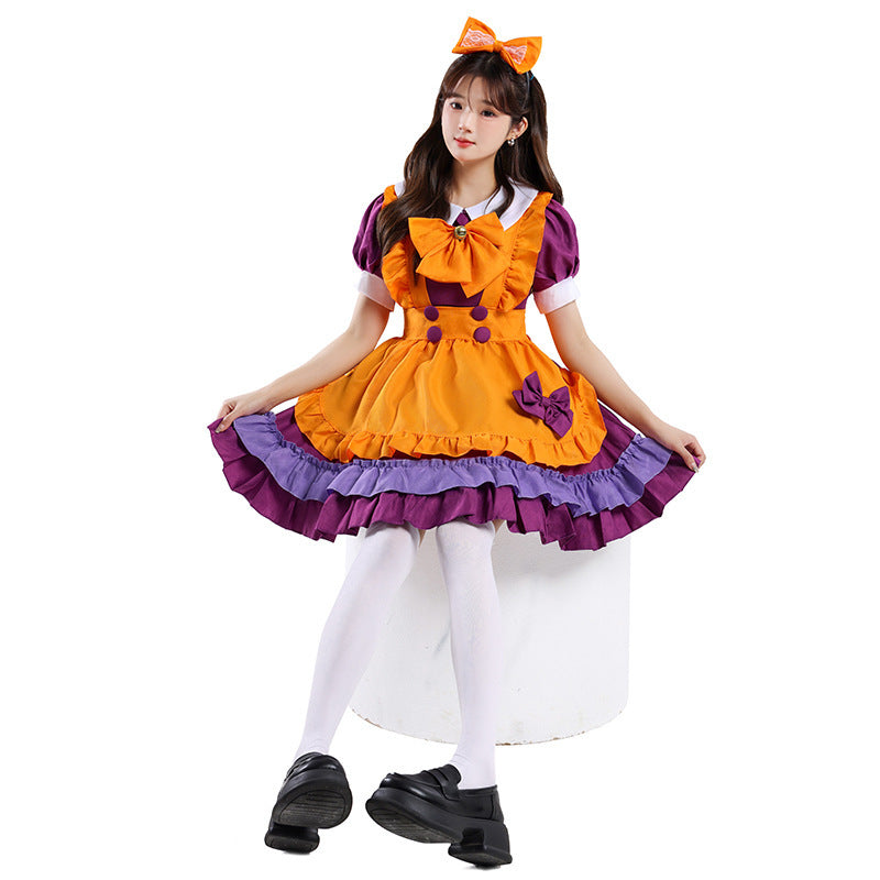 Orange Maid Lolita Costume for Women, product photo 6 on a white background