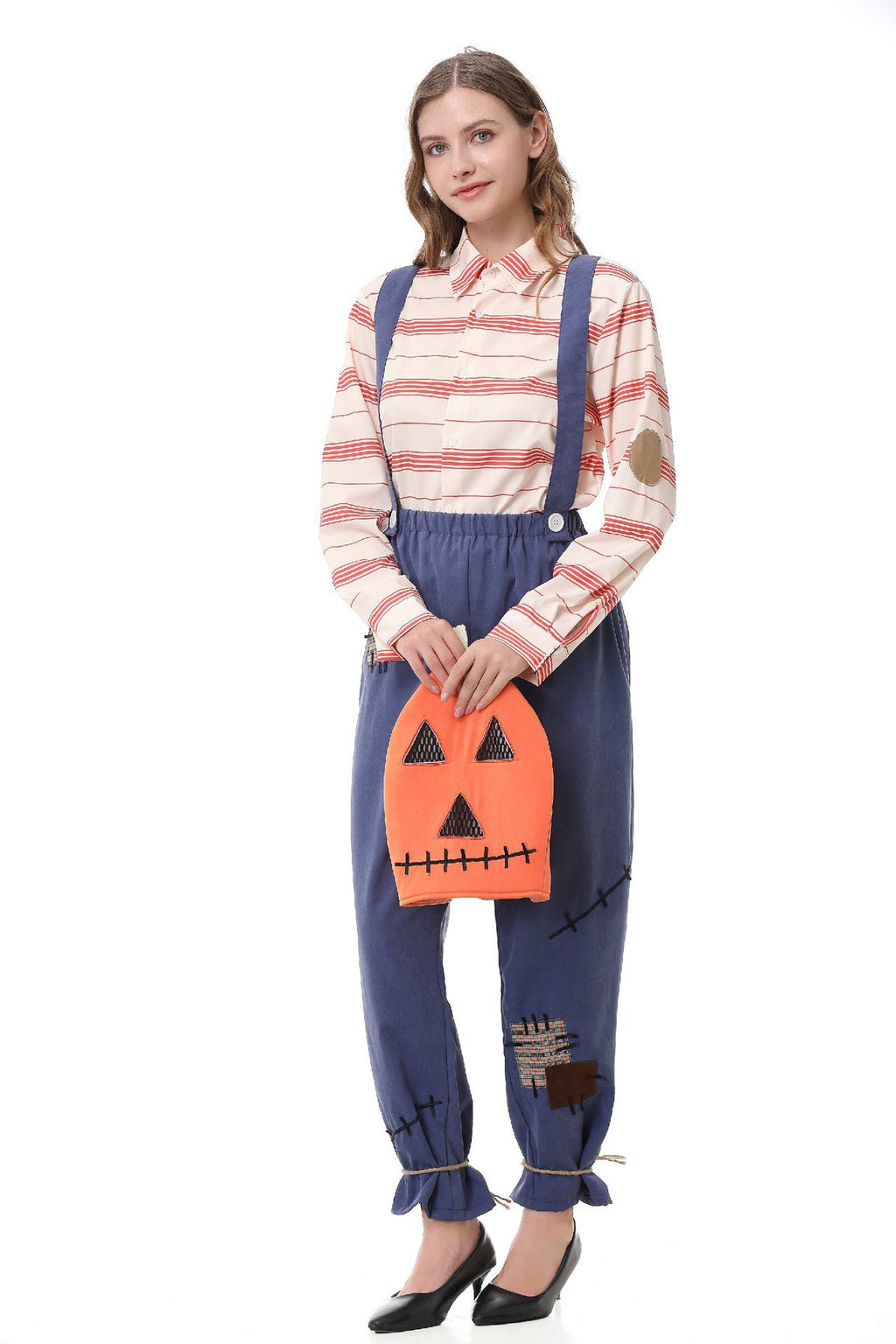 Pumpkin Zombie Scarecrow Overalls Costume for Kids and Adults, product photo 5 on a white background