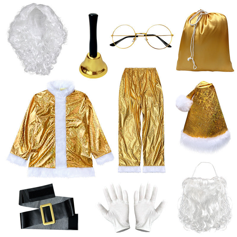 Santa Claus Costume Men Adult Gold Christmas Suit Holiday Party Outfit
