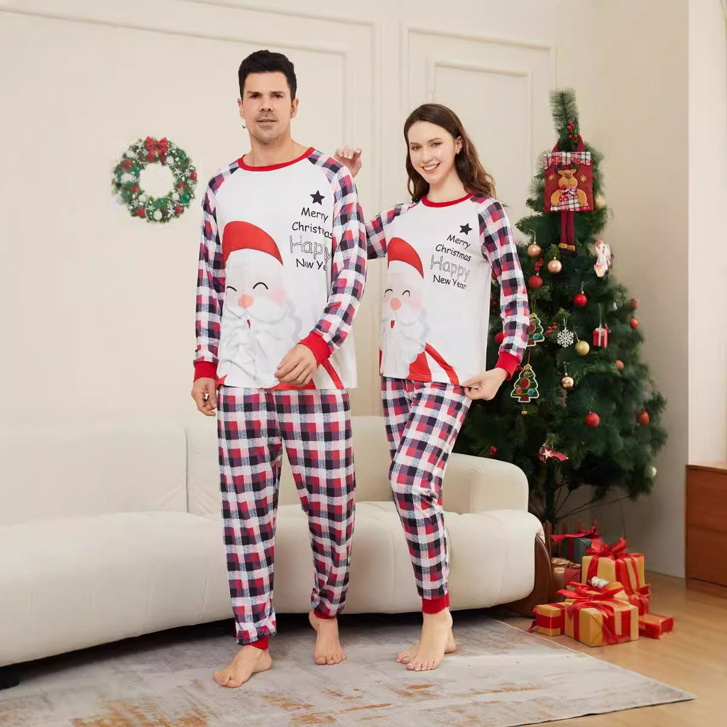 Christmas Santa Claus Deer Letter Plaid Printed Family Matching Pajamas