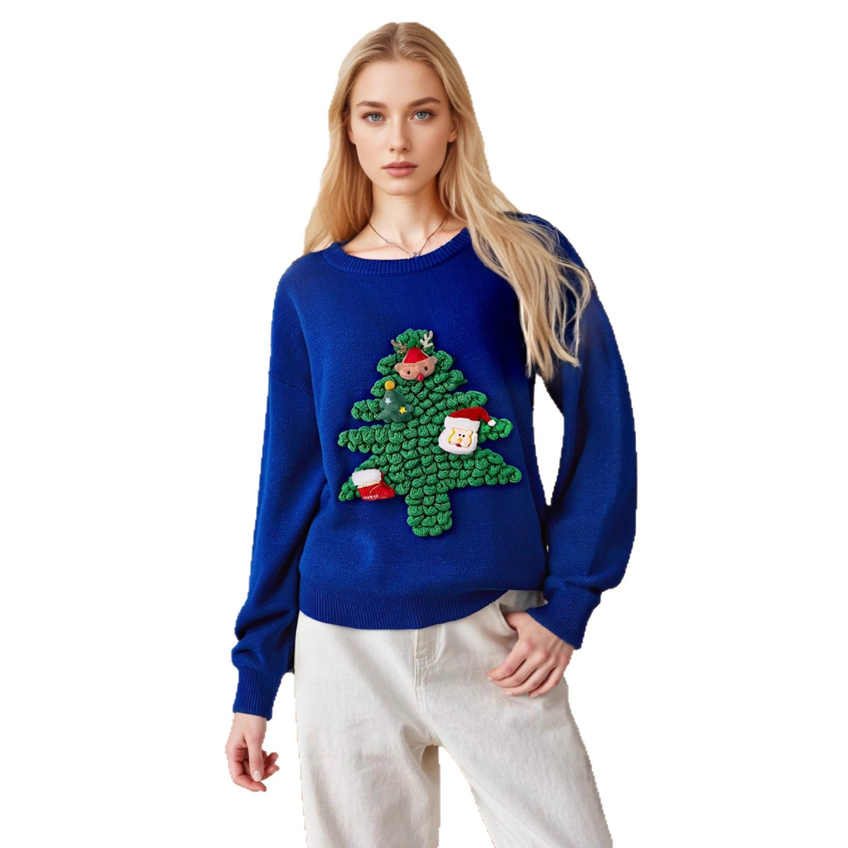 Round neck knitted sweater for women on Christmas Day