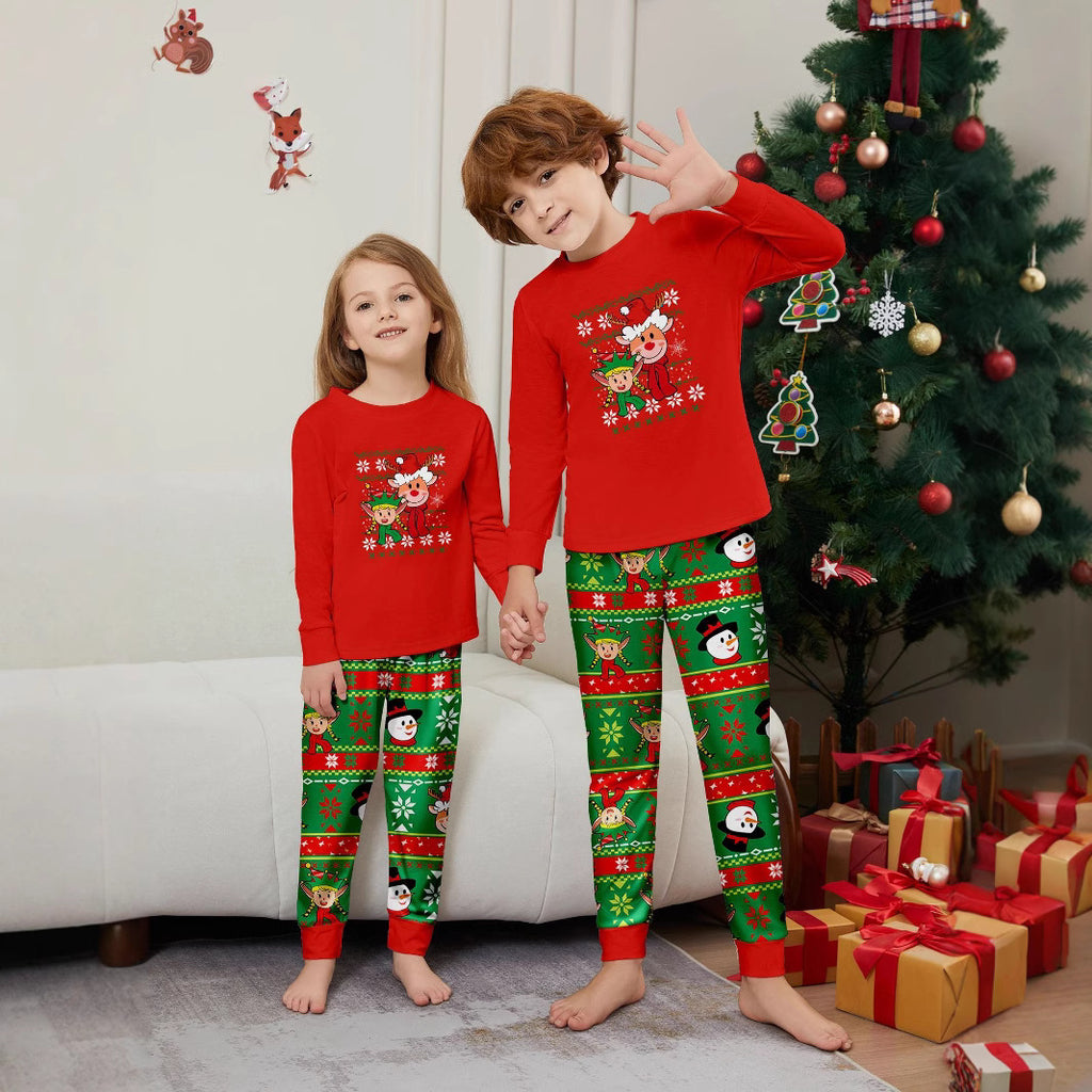 Deer Snowman Stripe Christmas Family Matching Printed Loungewear Pajamas
