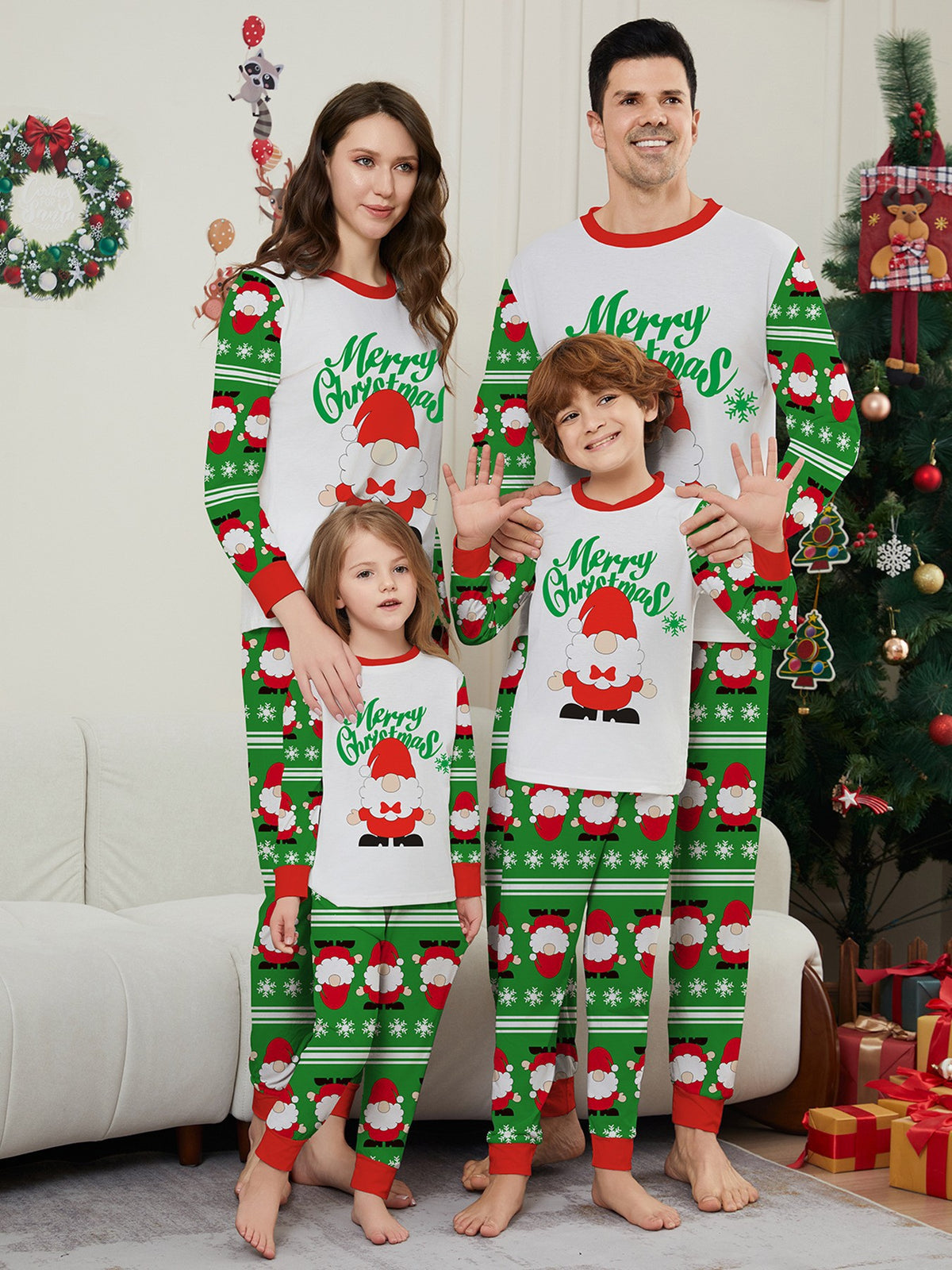 Christmas Santa Claus Snowflake Letter Print Family Matching Pajamas Home Wear