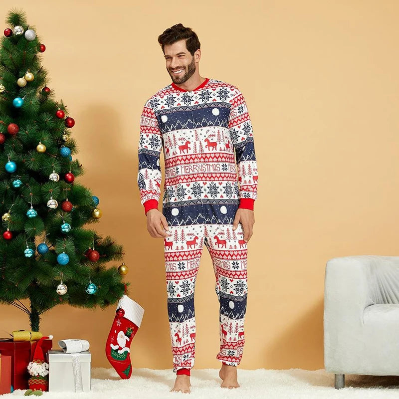 Christmas Onesi Sleepwear Jumpsuit Reindeer Snowflake Geometric Festival Family Matching Onsie Pajamas Casual Nightwear Homewear