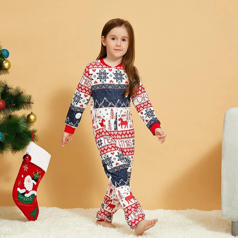 Christmas Onesi Sleepwear Jumpsuit Reindeer Snowflake Geometric Festival Family Matching Onsie Pajamas Casual Nightwear Homewear