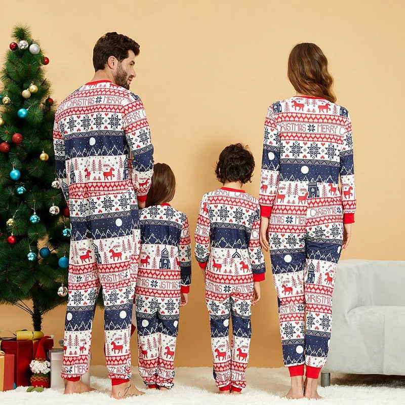 Christmas Onesi Sleepwear Jumpsuit Reindeer Snowflake Geometric Festival Family Matching Onsie Pajamas Casual Nightwear Homewear