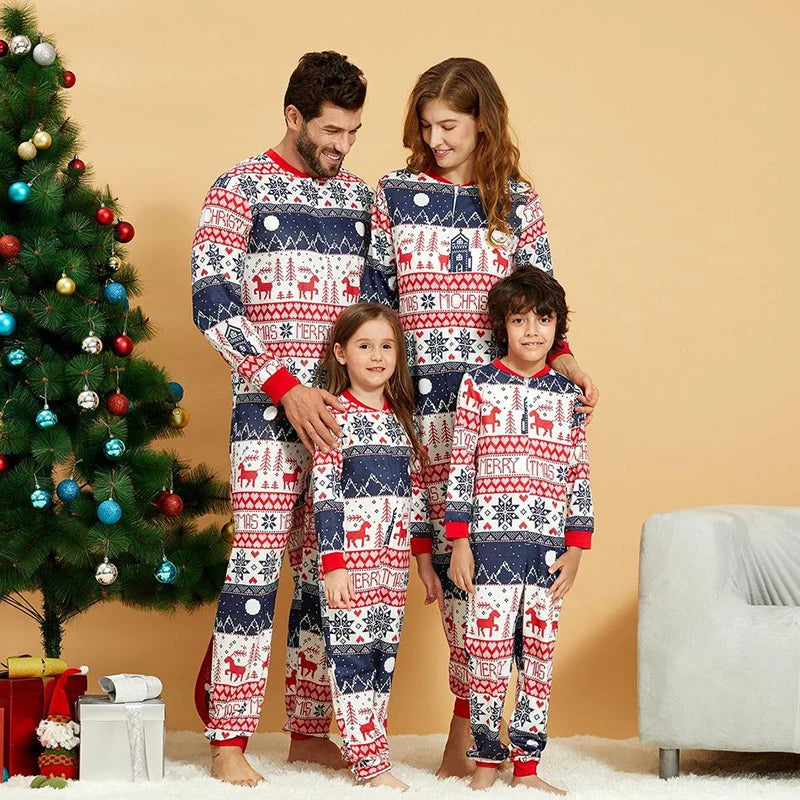 Christmas Onesi Sleepwear Jumpsuit Reindeer Snowflake Geometric Festival Family Matching Onsie Pajamas Casual Nightwear Homewear