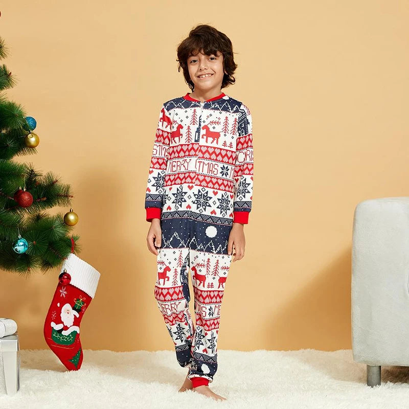 Christmas Onesi Sleepwear Jumpsuit Reindeer Snowflake Geometric Festival Family Matching Onsie Pajamas Casual Nightwear Homewear