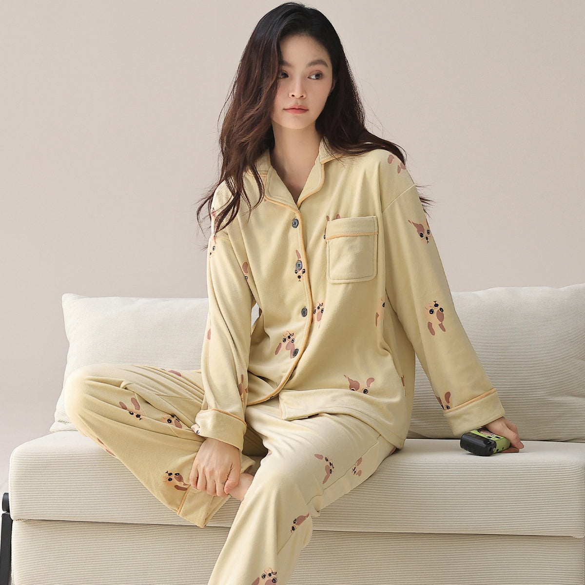 Couples' pajamas home clothes and cardigans that can be worn outside