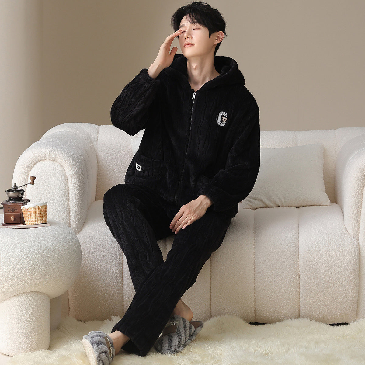 Couple pajamas hooded zipper men's outerwear home clothes