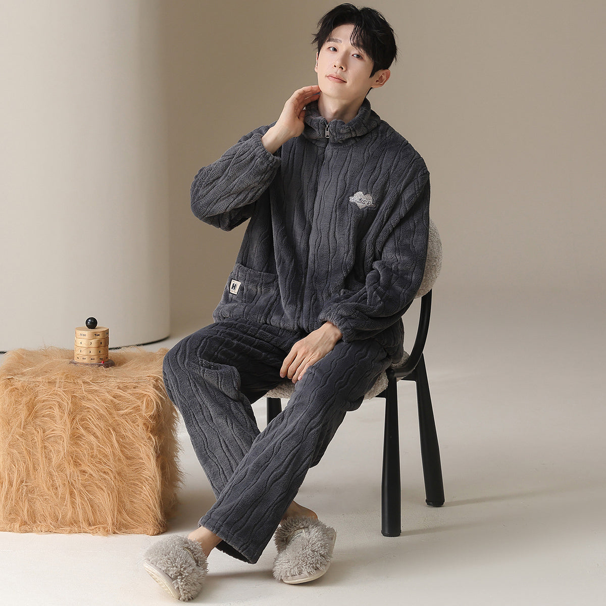 Couple pajamas hooded zipper men's outerwear home clothes