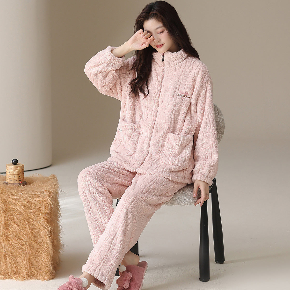 Couple pajamas hooded zipper men's outerwear home clothes