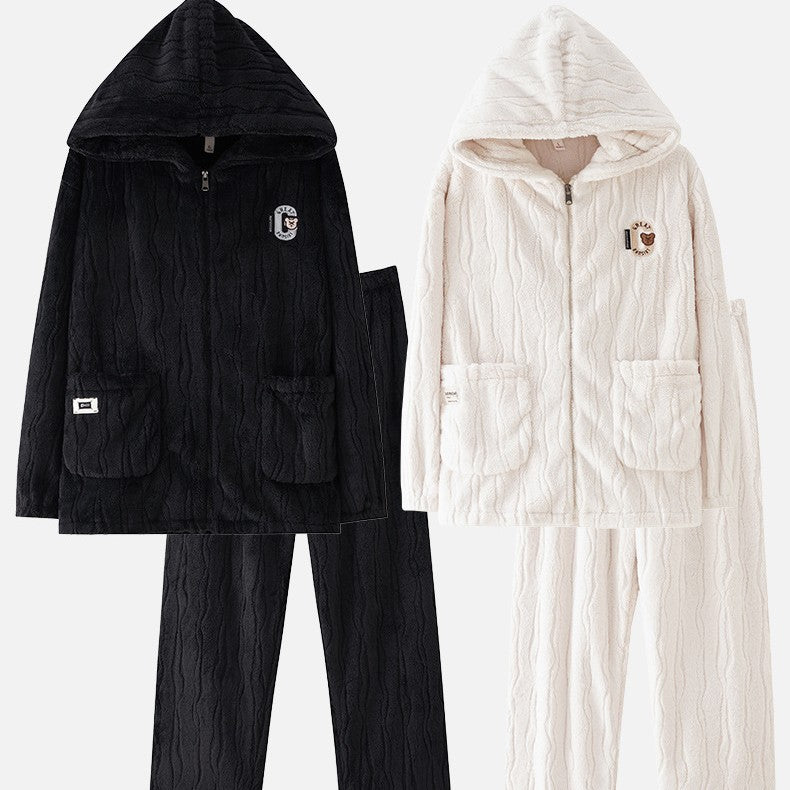 Couple pajamas hooded zipper men's outerwear home clothes