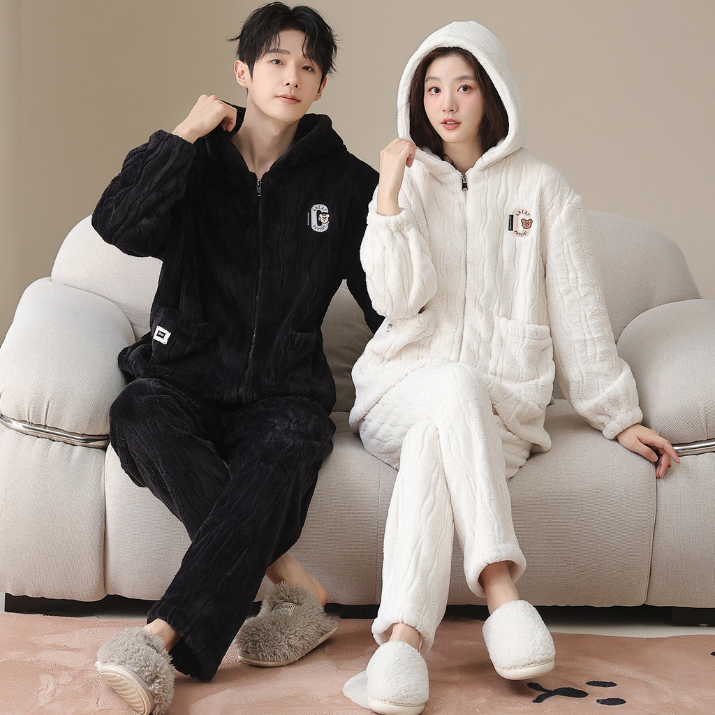 Couple pajamas hooded zipper men's outerwear home clothes