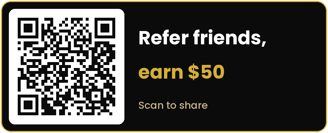 QR code: Refer friends, earn $50 - scan to share